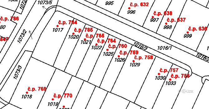 Tachov 760 na parcele st. 1025 v KÚ Tachov, Katastrální mapa