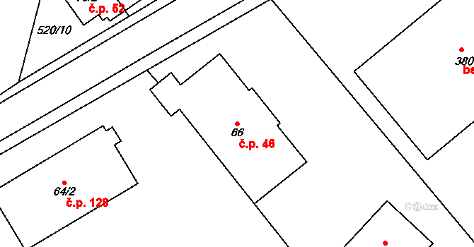 Černožice 46 na parcele st. 66 v KÚ Černožice nad Labem, Katastrální mapa