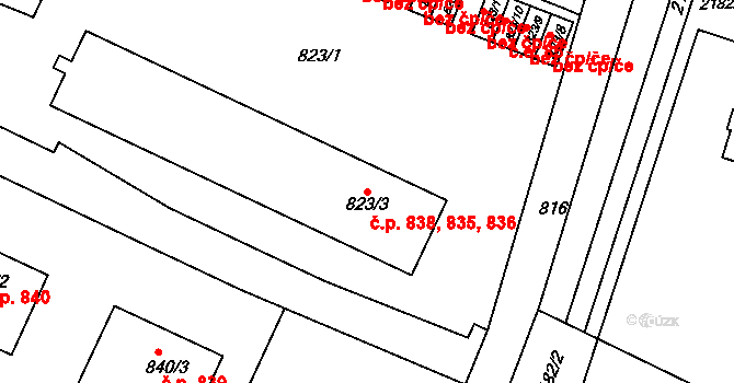 Moravský Krumlov 835,836,838 na parcele st. 823/3 v KÚ Moravský Krumlov, Katastrální mapa