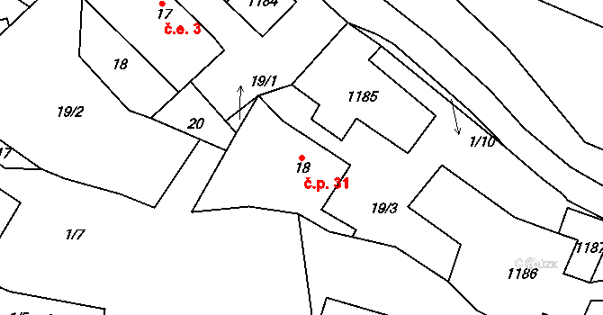 Sukorady 31, Snědovice na parcele st. 18 v KÚ Sukorady, Katastrální mapa
