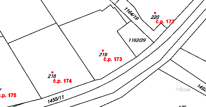 Lužany 173 na parcele st. 219 v KÚ Lužany u Jičína, Katastrální mapa