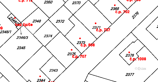 Lovosice 808 na parcele st. 2373 v KÚ Lovosice, Katastrální mapa