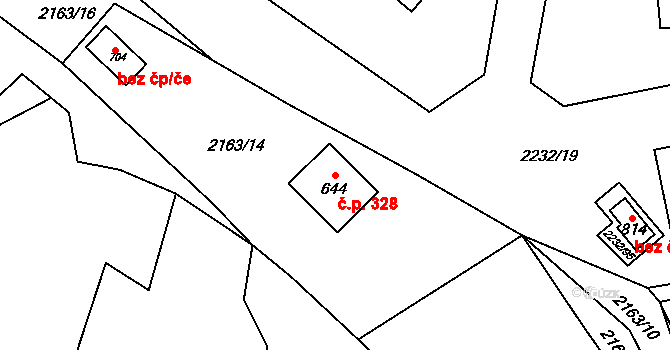 Horní Lideč 328 na parcele st. 644 v KÚ Horní Lideč, Katastrální mapa