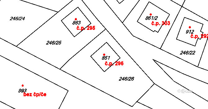 Děčín X-Bělá 296, Děčín na parcele st. 851 v KÚ Bělá u Děčína, Katastrální mapa