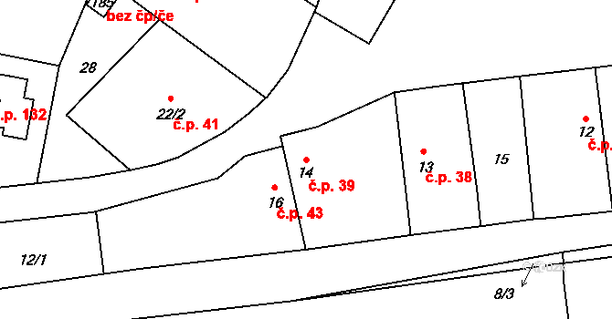 Choťovice 39 na parcele st. 14 v KÚ Choťovice, Katastrální mapa