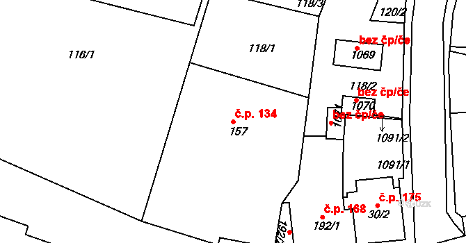 Bohosudov 134, Krupka na parcele st. 157 v KÚ Bohosudov, Katastrální mapa