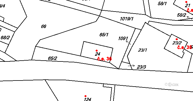 Horní Krupka 36, Krupka na parcele st. 24 v KÚ Horní Krupka, Katastrální mapa