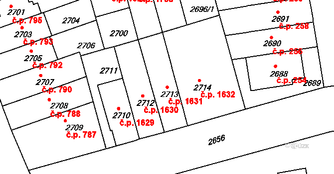 Černá Pole 1631, Brno na parcele st. 2713 v KÚ Černá Pole, Katastrální mapa
