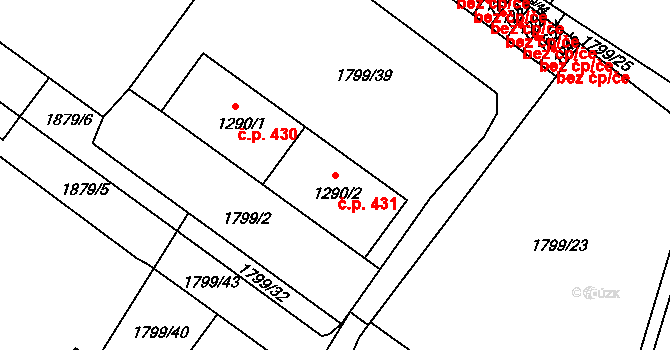 Malá Strana 431, Týn nad Vltavou na parcele st. 1290/2 v KÚ Týn nad Vltavou, Katastrální mapa