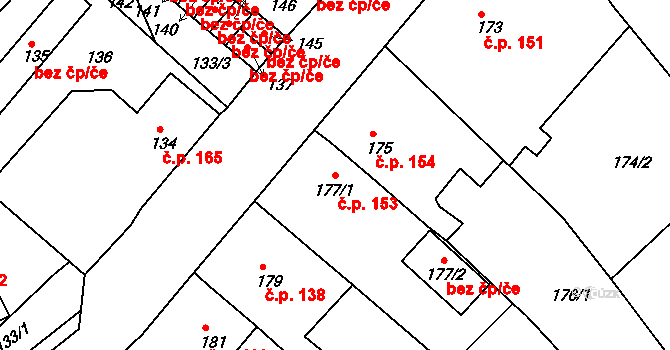 Hudcov 153, Teplice na parcele st. 177/1 v KÚ Hudcov, Katastrální mapa