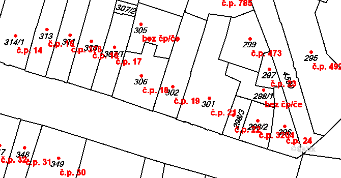 Teplice 19 na parcele st. 302 v KÚ Teplice, Katastrální mapa