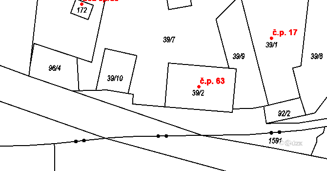 Komora 63, Holčovice na parcele st. 39/2 v KÚ Komora, Katastrální mapa