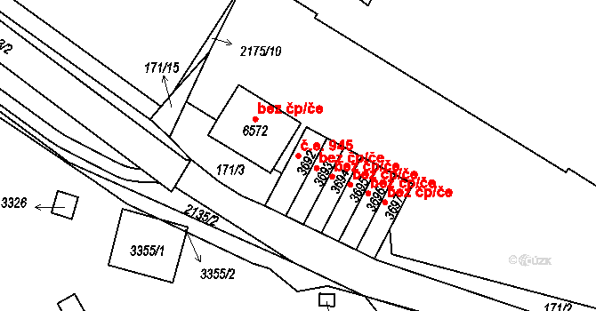 Cheb 945 na parcele st. 3692 v KÚ Cheb, Katastrální mapa