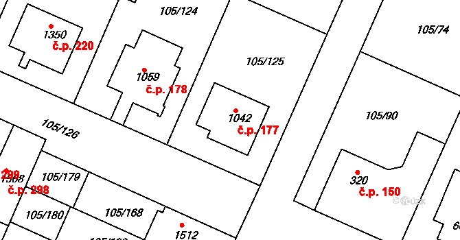 Čejetice 177, Mladá Boleslav na parcele st. 1042 v KÚ Čejetice u Mladé Boleslavi, Katastrální mapa