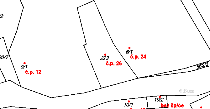 Týřovice 26, Hřebečníky na parcele st. 223 v KÚ Týřovice nad Berounkou, Katastrální mapa