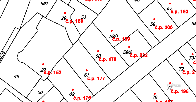 Borohrádek 178 na parcele st. 60 v KÚ Borohrádek, Katastrální mapa
