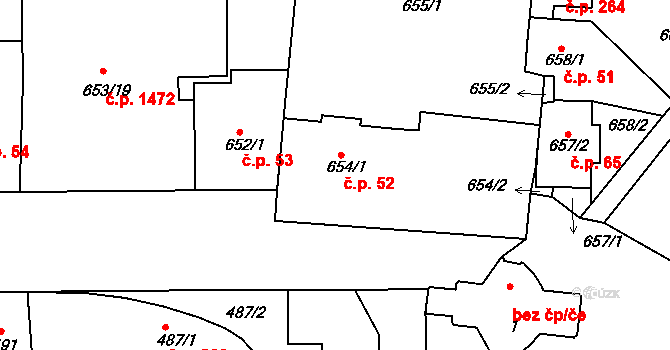 Michle 52, Praha na parcele st. 654/1 v KÚ Michle, Katastrální mapa