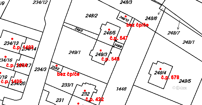 Řepy 548, Praha na parcele st. 249/3 v KÚ Řepy, Katastrální mapa