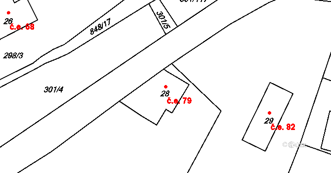 Druzcov 79, Osečná na parcele st. 28 v KÚ Druzcov, Katastrální mapa