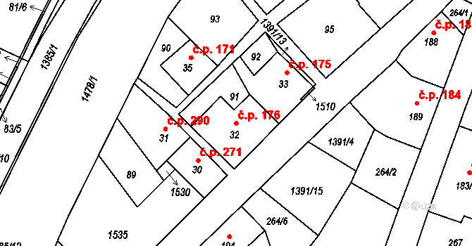 Chrastava 176 na parcele st. 32 v KÚ Chrastava I, Katastrální mapa