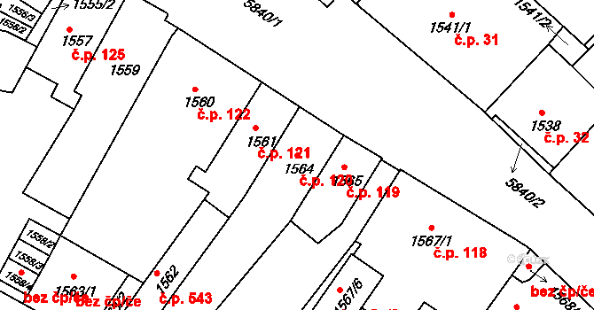 Liberec III-Jeřáb 120, Liberec na parcele st. 1564 v KÚ Liberec, Katastrální mapa