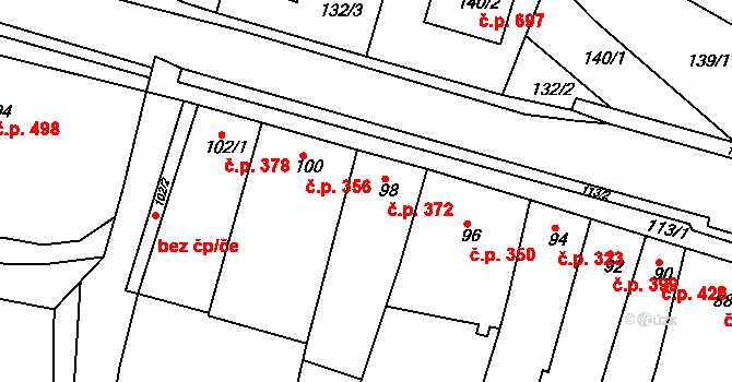Blučina 372 na parcele st. 98 v KÚ Blučina, Katastrální mapa