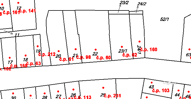 Opatovice 60 na parcele st. 22 v KÚ Opatovice u Rajhradu, Katastrální mapa