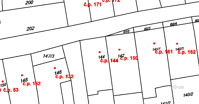 Unkovice 144 na parcele st. 144 v KÚ Unkovice, Katastrální mapa