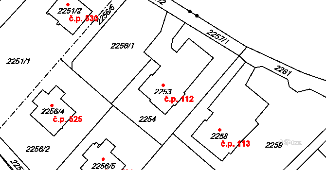 Šumbark 112, Havířov na parcele st. 2253 v KÚ Šumbark, Katastrální mapa
