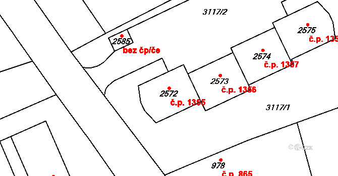 Lomnice nad Popelkou 1355 na parcele st. 2572 v KÚ Lomnice nad Popelkou, Katastrální mapa
