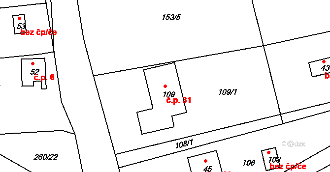 Dobrčice 31, Skršín na parcele st. 109 v KÚ Dobrčice u Skršína, Katastrální mapa
