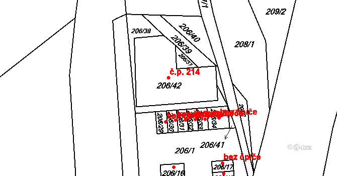 Sosnová 214 na parcele st. 206/42 v KÚ Sosnová u České Lípy, Katastrální mapa