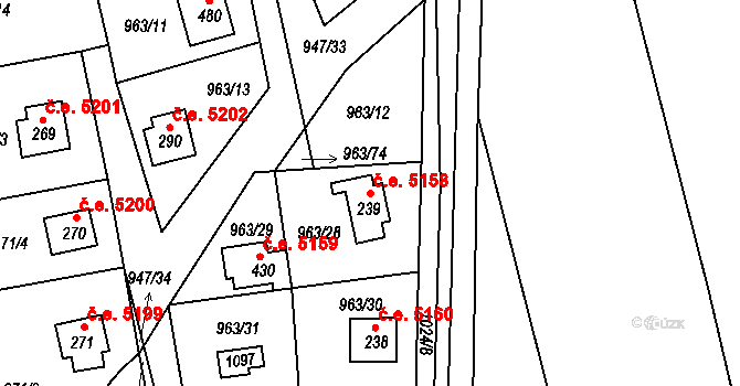 Kozojedy 5158 na parcele st. 239 v KÚ Kozojedy u Kostelce nad Černými Lesy, Katastrální mapa
