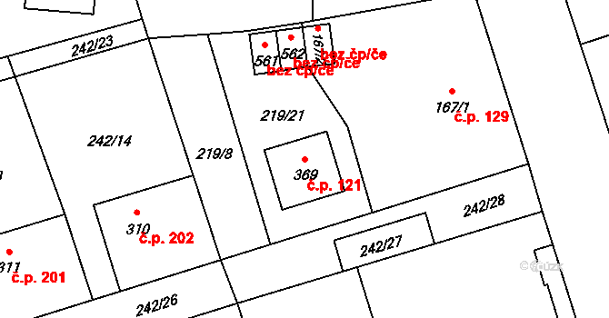 Čechtice 121 na parcele st. 369 v KÚ Čechtice, Katastrální mapa