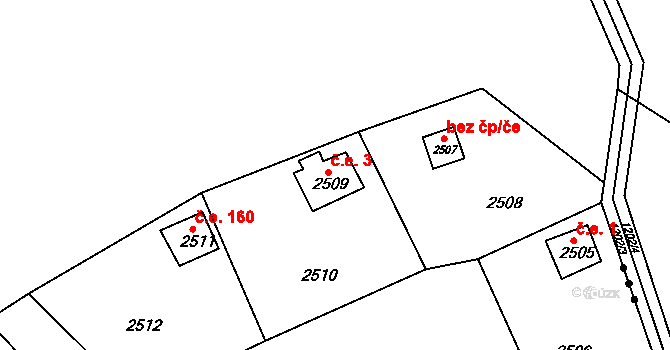 Želechovice nad Dřevnicí 3 na parcele st. 2509 v KÚ Želechovice nad Dřevnicí, Katastrální mapa
