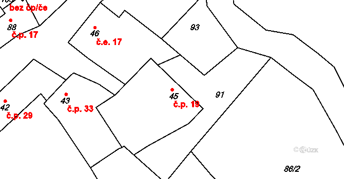 Měšetice 19, Sedlec-Prčice na parcele st. 45 v KÚ Měšetice, Katastrální mapa
