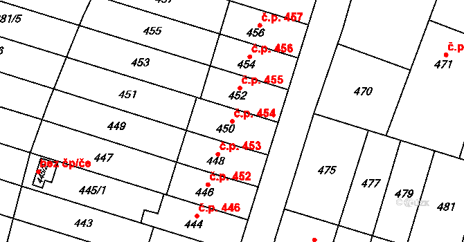 Velká Bíteš 454 na parcele st. 450 v KÚ Velká Bíteš, Katastrální mapa