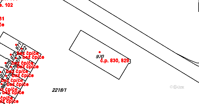 Hranice 829,830 na parcele st. 970 v KÚ Hranice u Aše, Katastrální mapa