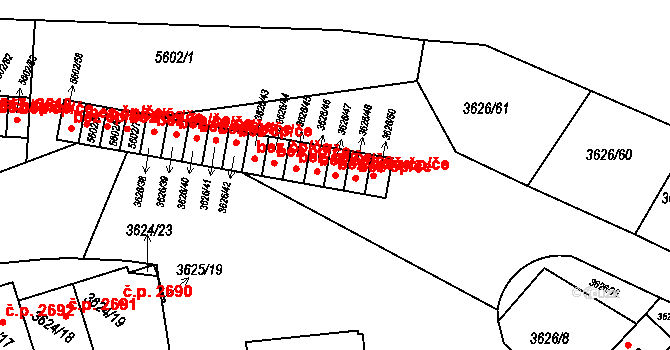 Znojmo 40980499 na parcele st. 3626/47 v KÚ Znojmo-město, Katastrální mapa