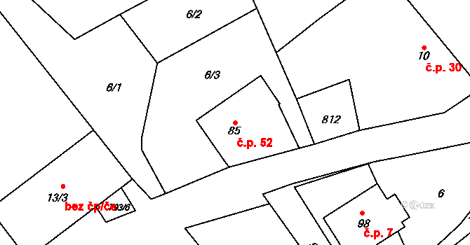 Jamnice 52, Stěbořice na parcele st. 85 v KÚ Jamnice, Katastrální mapa