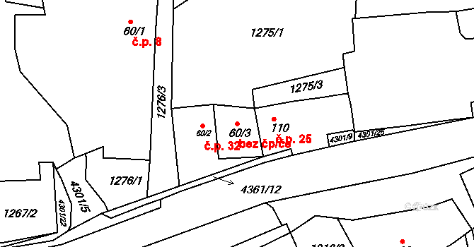 Benešov 45383499 na parcele st. 60/3 v KÚ Úročnice, Katastrální mapa