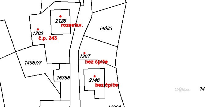 Hovězí 45626499 na parcele st. 1267 v KÚ Hovězí, Katastrální mapa