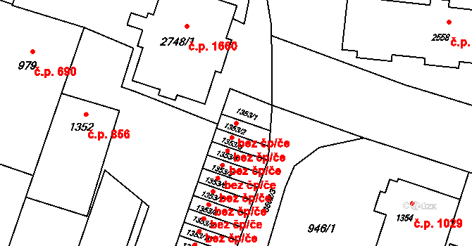 Rožnov pod Radhoštěm 45661499 na parcele st. 1353/2 v KÚ Rožnov pod Radhoštěm, Katastrální mapa