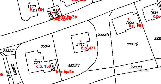 Kryblice 477, Trutnov na parcele st. 5711 v KÚ Trutnov, Katastrální mapa