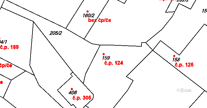 Rosice 124 na parcele st. 159 v KÚ Rosice u Chrasti, Katastrální mapa