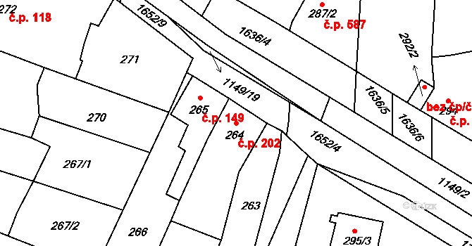 Drnovice 202 na parcele st. 264 v KÚ Drnovice u Vyškova, Katastrální mapa