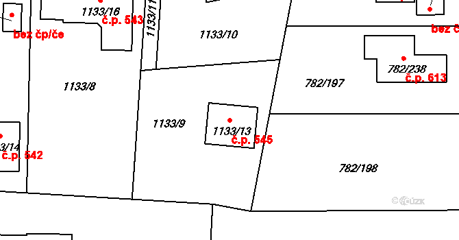 Liberec XXIII-Doubí 545, Liberec na parcele st. 1133/13 v KÚ Doubí u Liberce, Katastrální mapa
