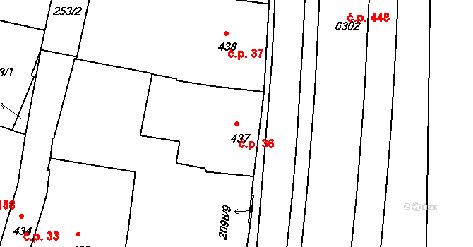 Pražské Předměstí 36, Písek na parcele st. 437 v KÚ Písek, Katastrální mapa