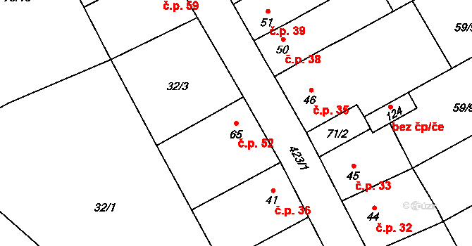 Beroun-Jarov 52, Beroun na parcele st. 65 v KÚ Jarov u Berouna, Katastrální mapa