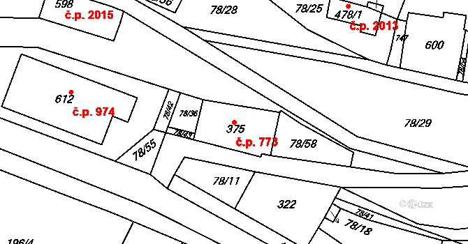 Kralupy nad Vltavou 773 na parcele st. 375 v KÚ Lobeč, Katastrální mapa